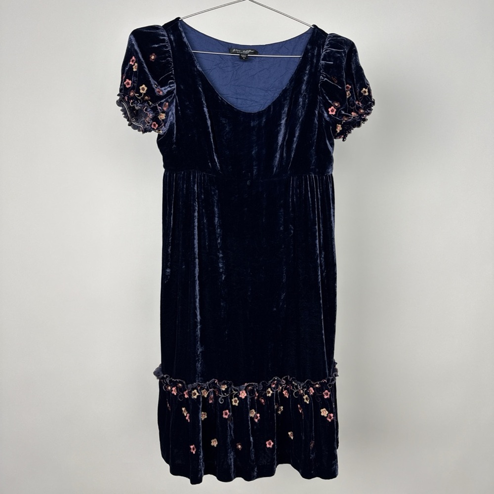 Betsey Johnson Navy Velvet Mini Dress with Floral Accents